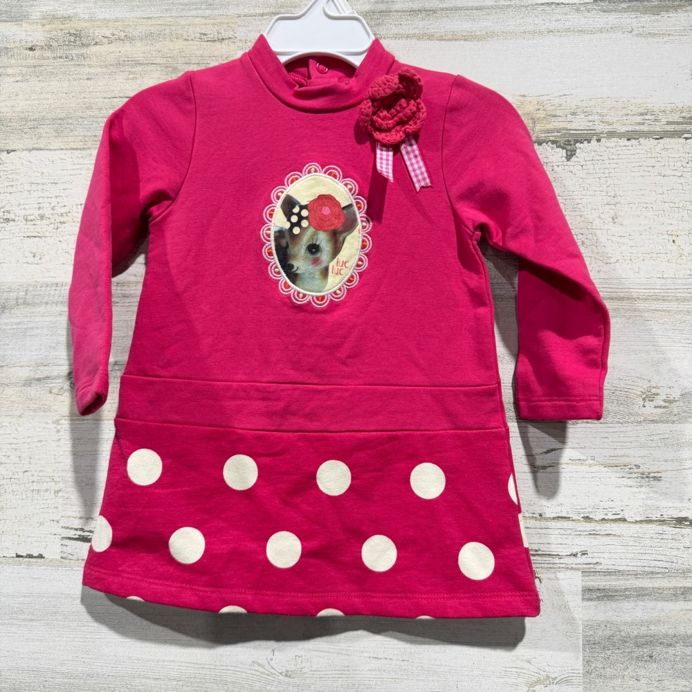 tuc tuc Dress Girls 12M Pink Deer Polka Dot Cottagecore NWT